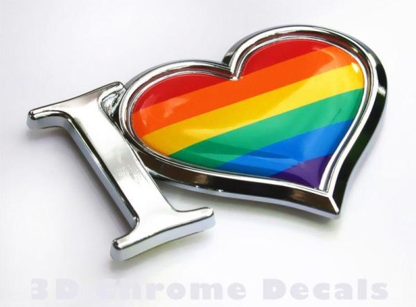 Pride Heart Decal Gay Lesbian Chrome Emblem 3D Sticker Car Decal