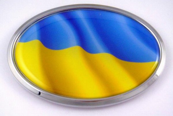 Ukraine OVAL Flag 3D Chrome Emblem