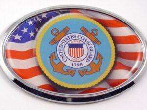 Coast Guard Logo with USA Flag Oval Chrome 3D Domed Emblem
