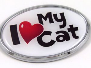 I Love Cat Oval 3D Adhesive Chrome Emblem