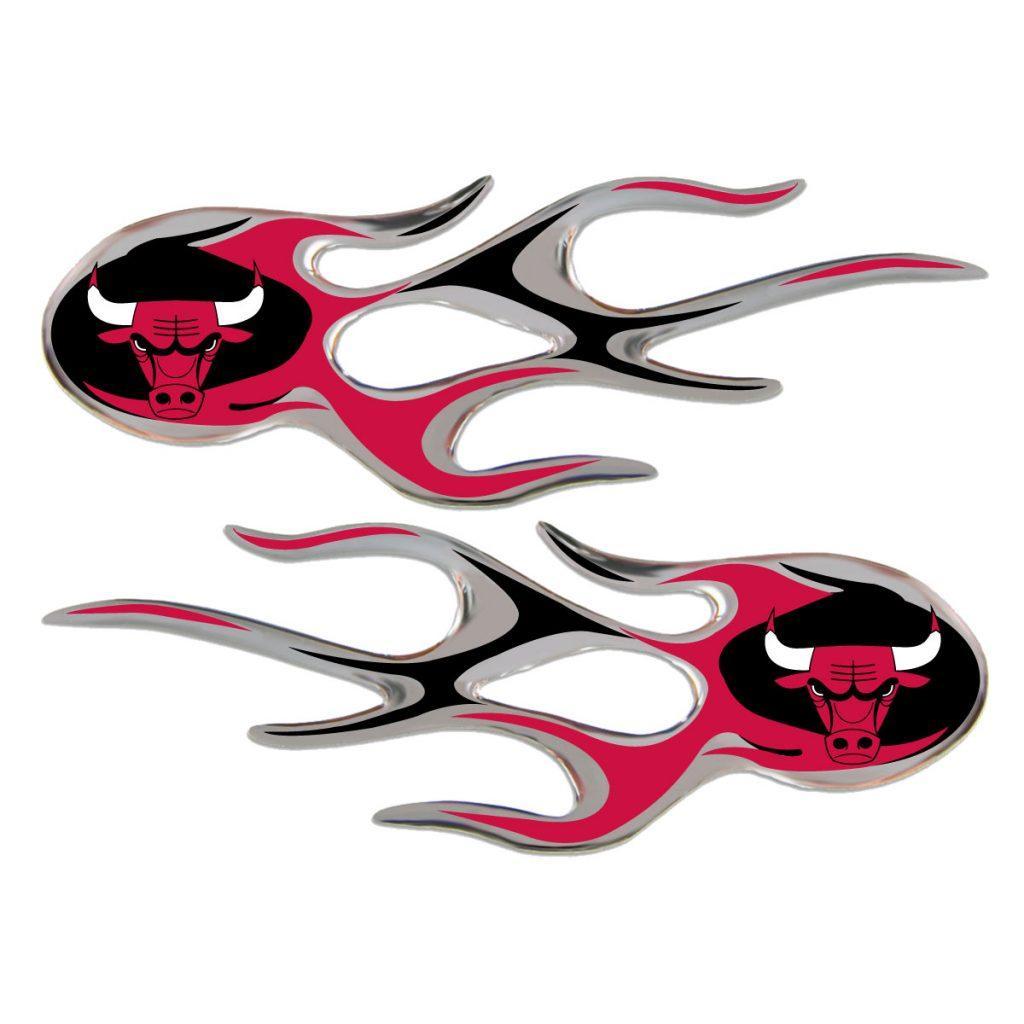 Chicago Bulls Domed Flame Decals - Chrome Auto Emblems