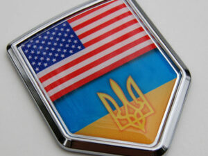 USA Ukraine Flag 3D Decal Crest Chrome Emblem Sticker