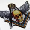 Mason Winged Skull Domed 3D Chrome Background Adhesive Car Badge